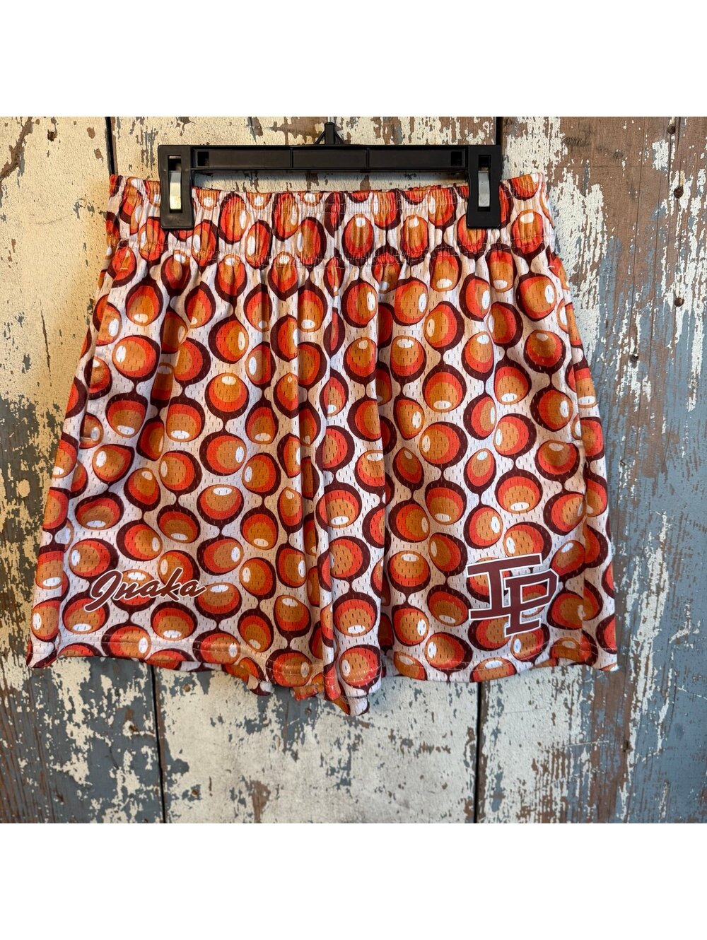 Inaka Power Basketball Shorts Orange Red All Over Print Mesh AOP Streetwear Med